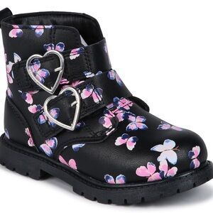 Carter’s Girls Size 7 Black Floral Heart Buckle Combat Boots